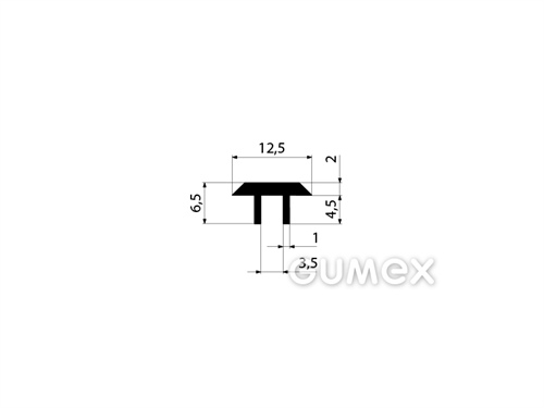 Pryžový profil tvaru "T", 6,5x12,5/1mm, 70°ShA, EPDM, -40°C/+130°C, černý